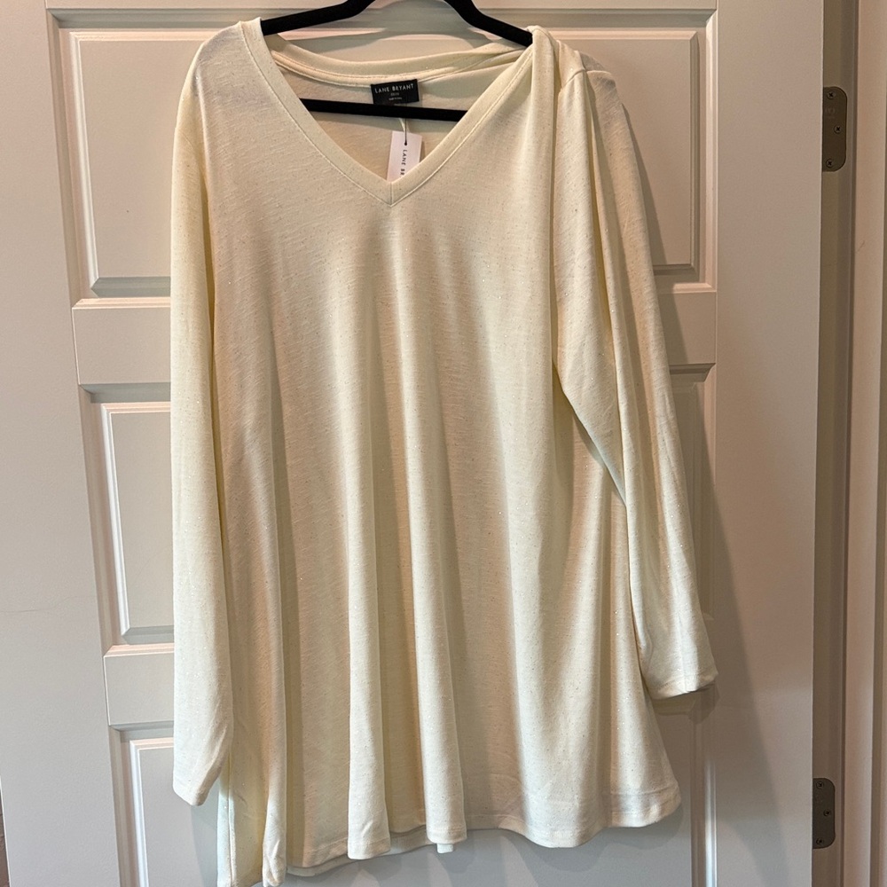 Lane Bryant Soft Cream V-Neck Long Sleeve Tunic with glitter